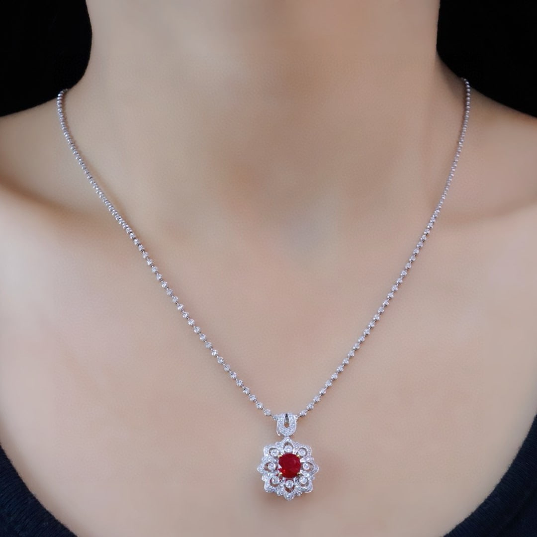 14k Gold 1.34 Ctw Natural Ruby & Diamond Pendant( Without Chain ) - 3