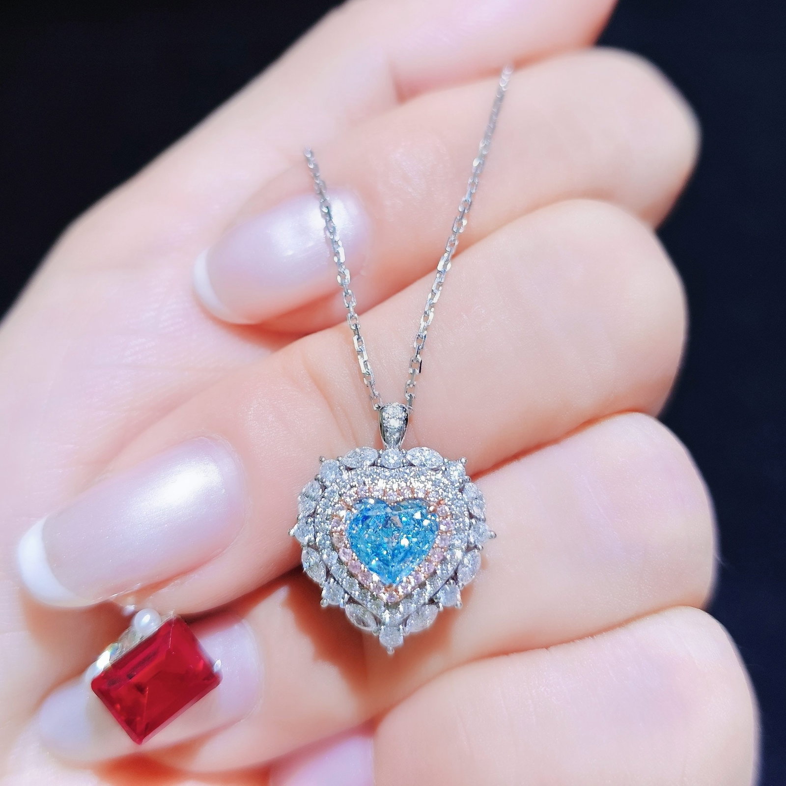 14k Gold 1.42 Ctw Natural Blue Diamond & Diamond Ring/pendant( Without Chain ) - 3