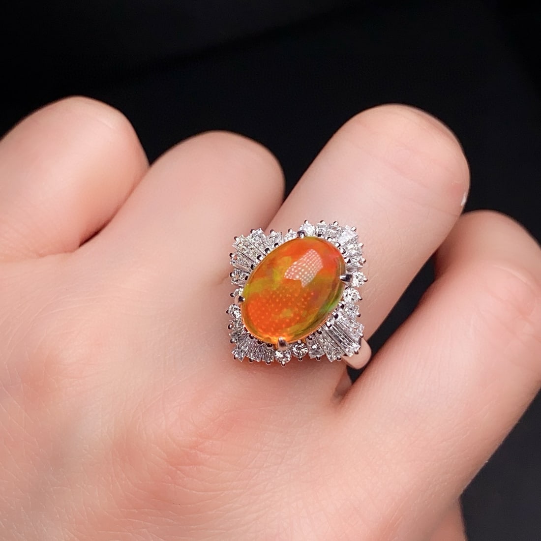 14k Gold 5.69 Ctw Natural Opal & Diamond Ring - 2