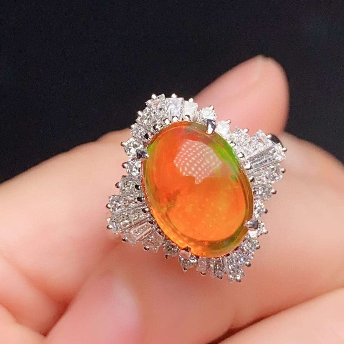 14k Gold 5.69 Ctw Natural Opal & Diamond Ring - 3