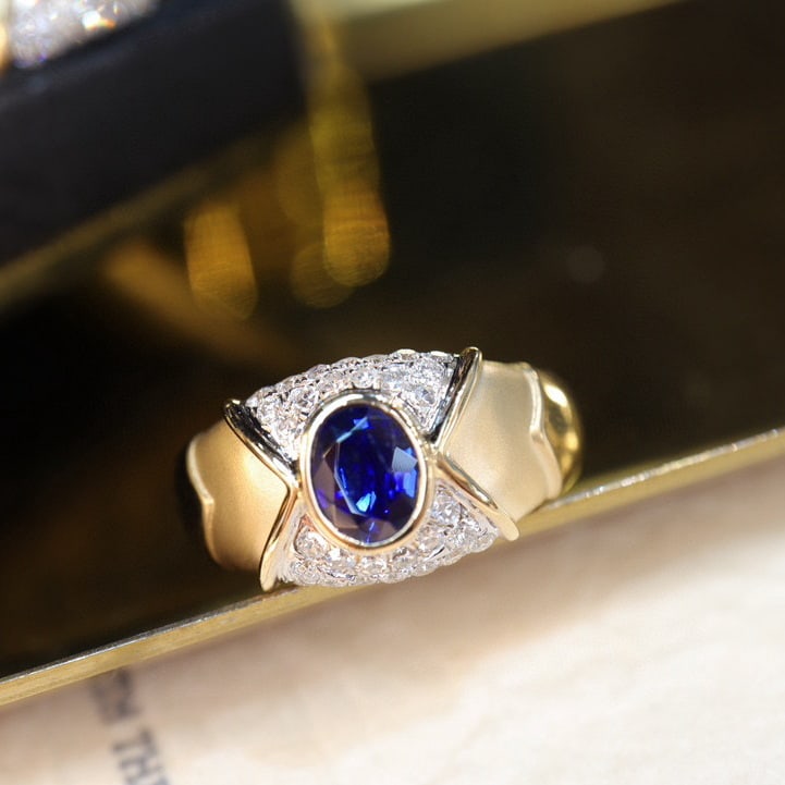 14k Gold 0.98 Ctw Natural Sapphire & Diamond Ring - 4