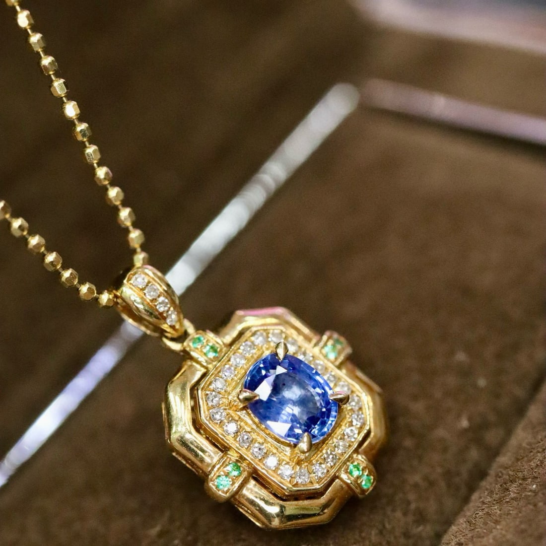 14k Gold 0.59 Ctw Natural Sapphire & Diamond Pendant( Without Chain ) - 2