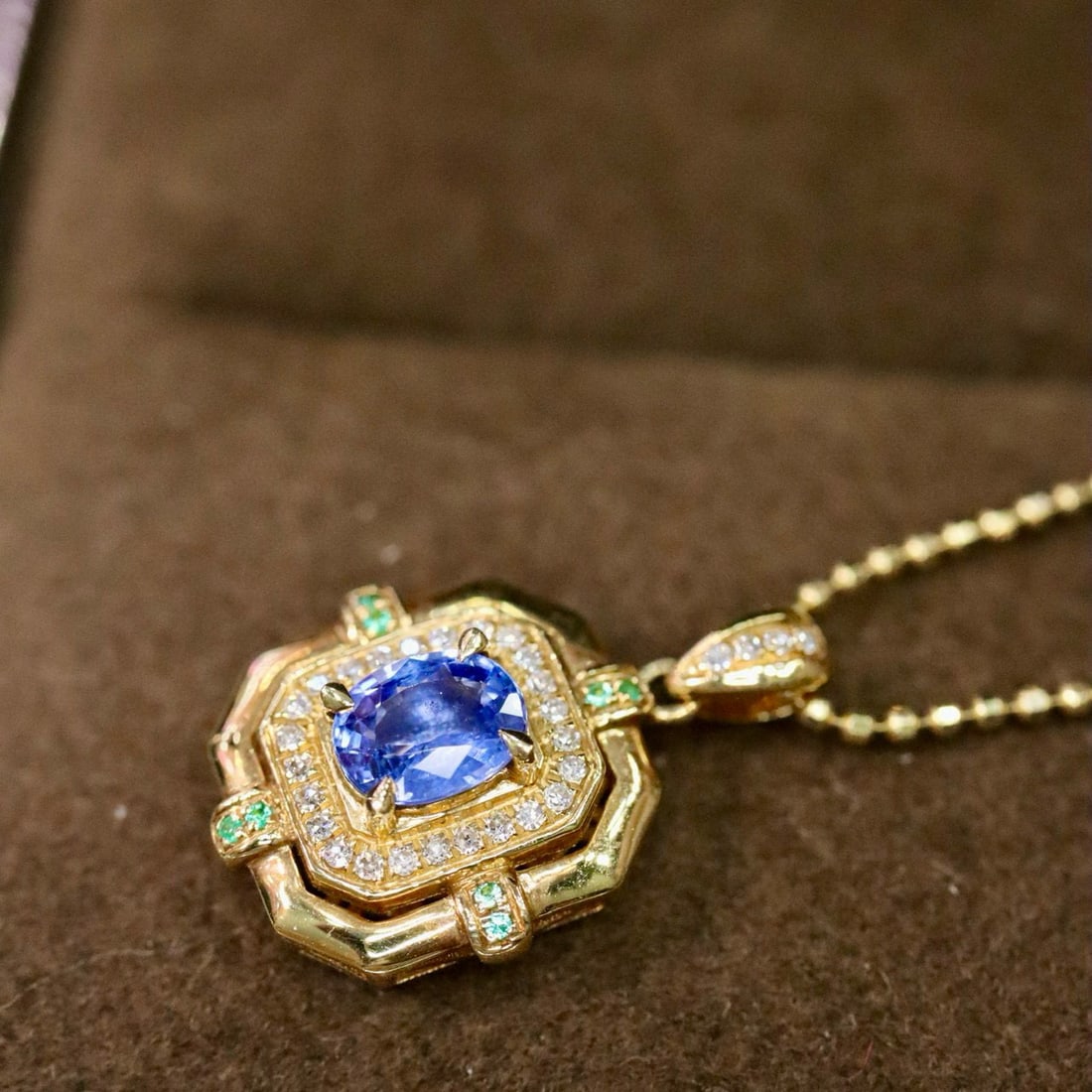 14k Gold 0.59 Ctw Natural Sapphire & Diamond Pendant( Without Chain ) - 3