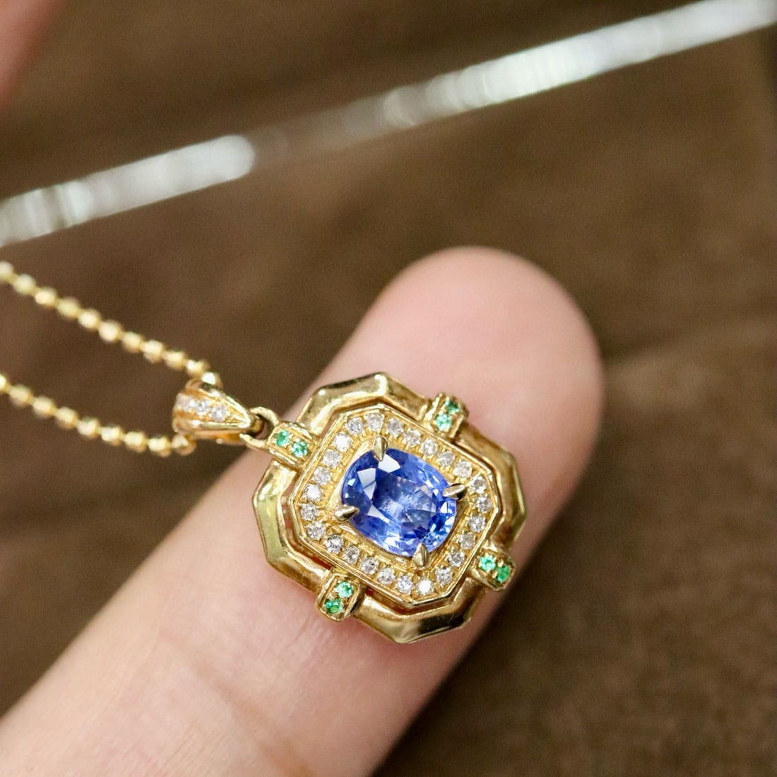 14k Gold 0.59 Ctw Natural Sapphire & Diamond Pendant( Without Chain ) - 4