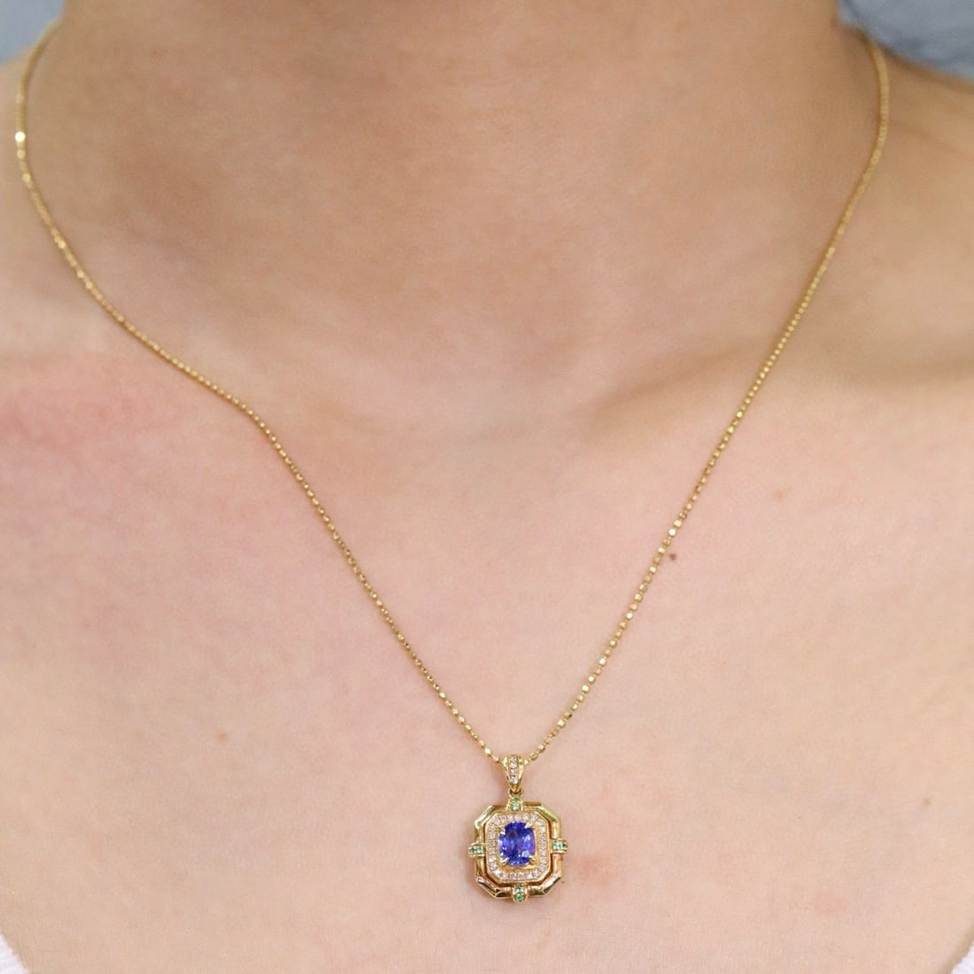 14k Gold 0.59 Ctw Natural Sapphire & Diamond Pendant( Without Chain ) - 6