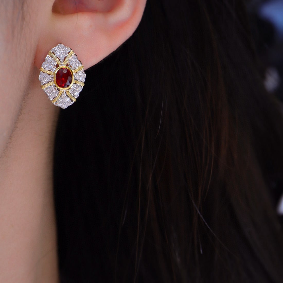 14k Gold 2.40 Ctw Natural Ruby & Diamond Earrings - 3