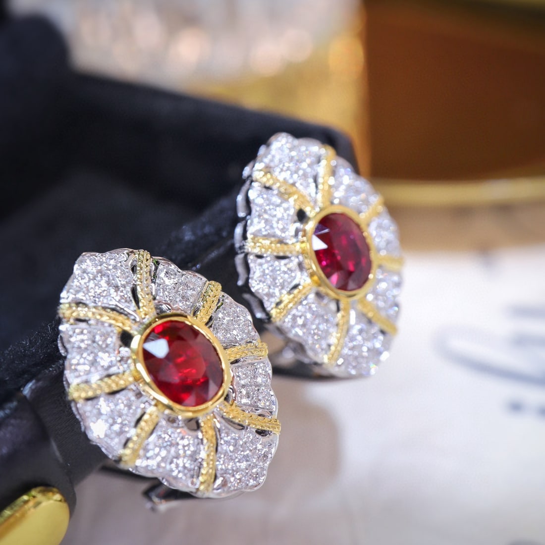 14k Gold 2.40 Ctw Natural Ruby & Diamond Earrings - 5