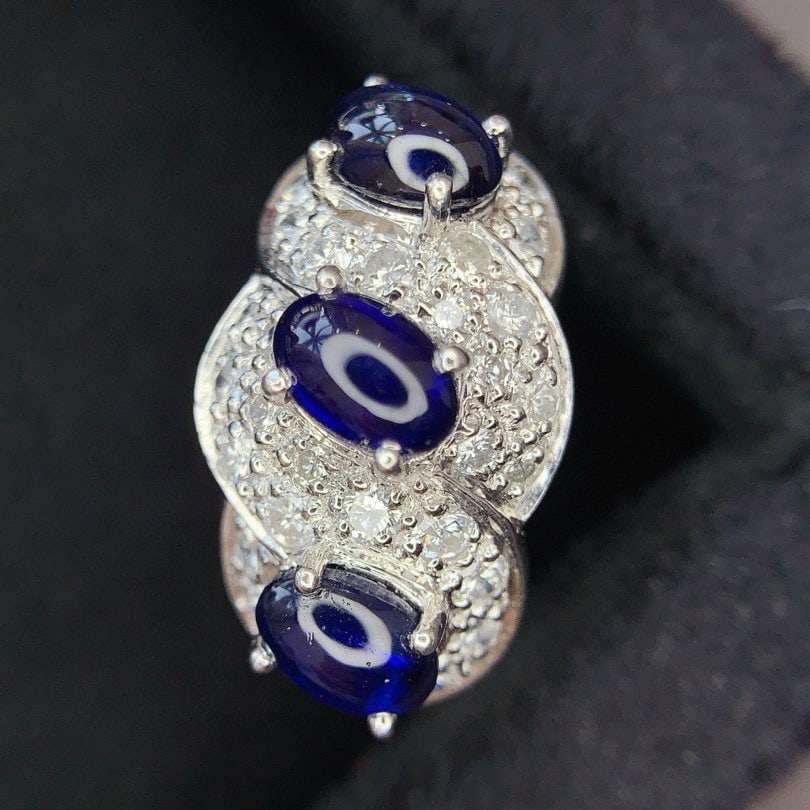 14k Gold 2.3 Ct Natural Sapphire & Diamond Ring - 4