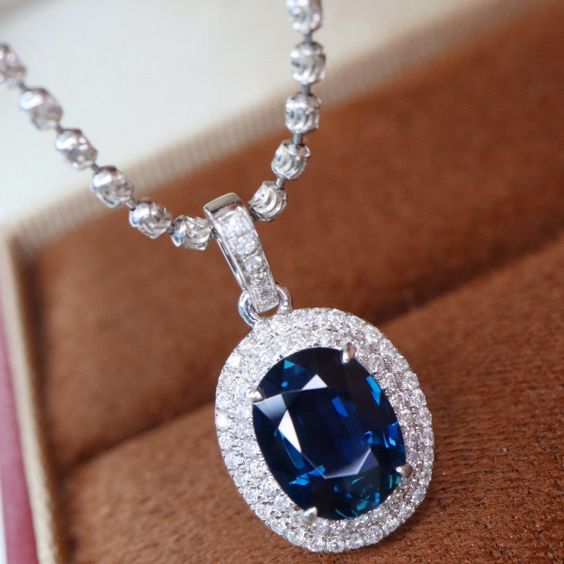 14k Gold 1.86 Ctw Natural Sapphire & Diamond Pendant( Without Chain ) - 4