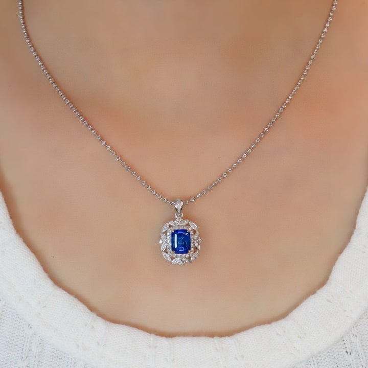 14k Gold 1.67 Ctw Natural Sapphire & Diamond Pendant( Without Chain ) - 3