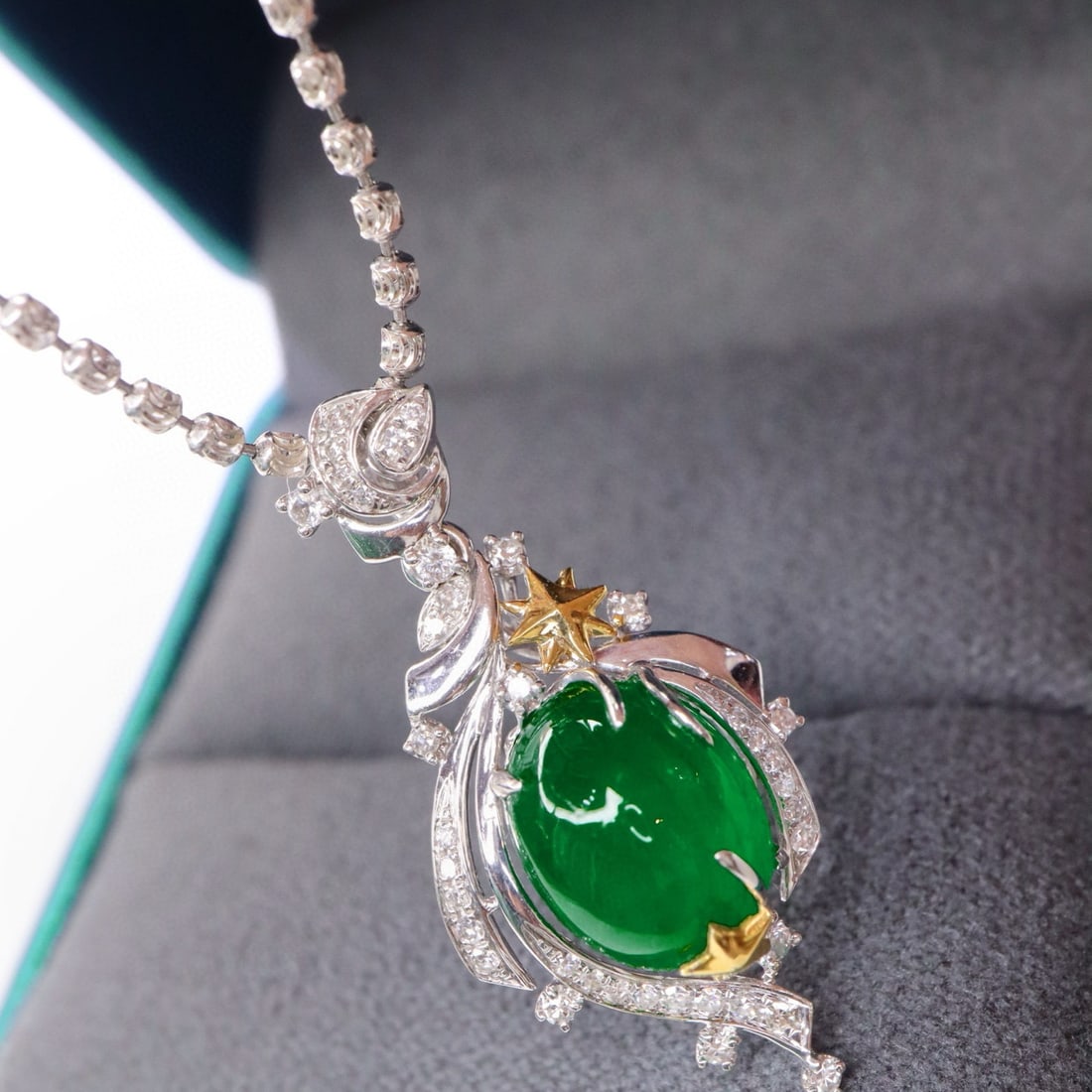 14k Gold 3.53 Ctw Vivid Green Natural Emerald & Diamond Pendant( Without Chain ) - 2