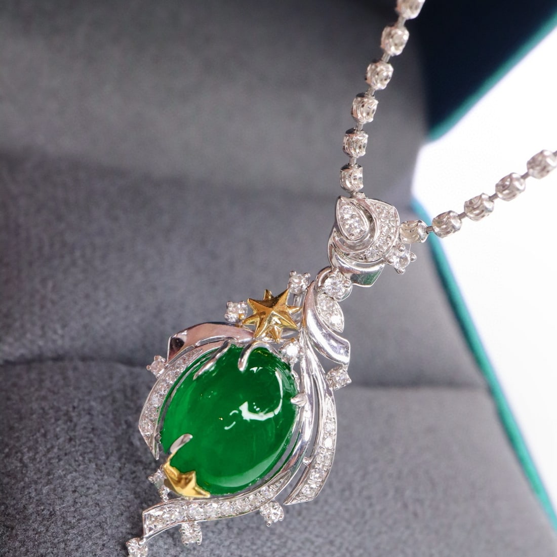 14k Gold 3.53 Ctw Vivid Green Natural Emerald & Diamond Pendant( Without Chain ) - 5