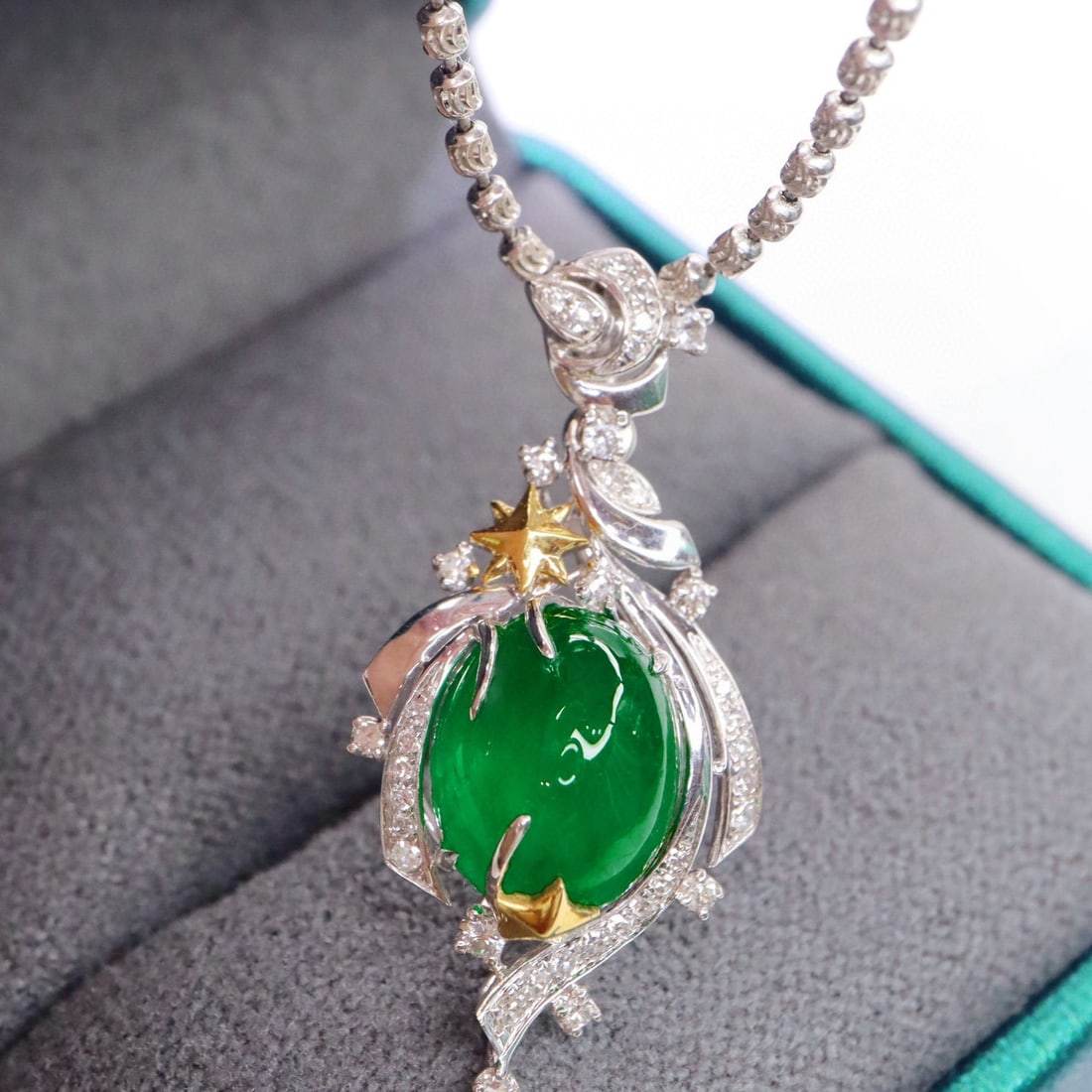 14k Gold 3.53 Ctw Vivid Green Natural Emerald & Diamond Pendant( Without Chain ) - 6