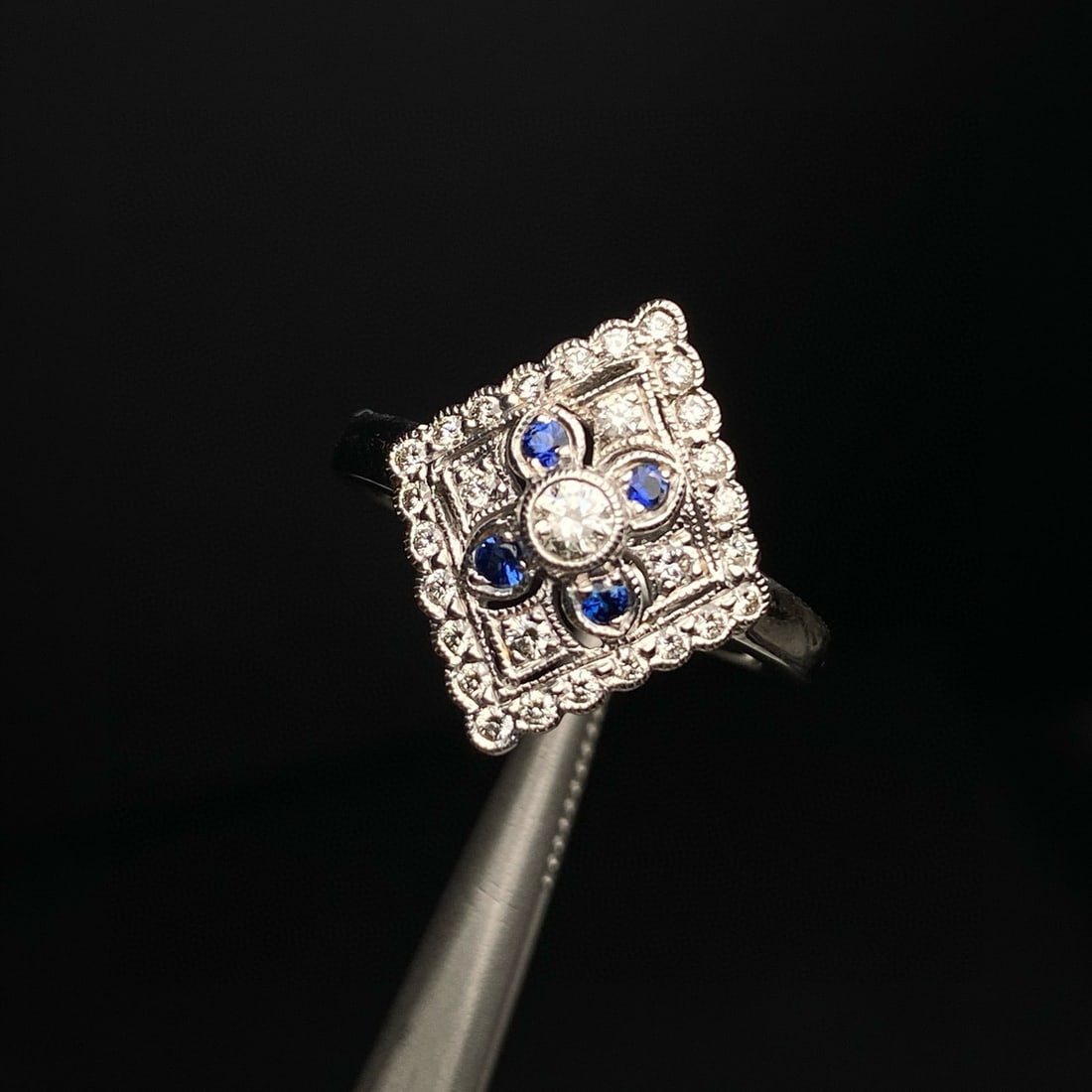 14k Gold 0.36 Ctw Natural Sapphire & Diamond Ring: Ref:230994064 // gold content:14k gold // ring size:7. 25us // // main gemstone:sapphire // shape:round // carat weight:0. 08ct // color:blue // treatment:natural // cut grade:g // // adjacent gemston