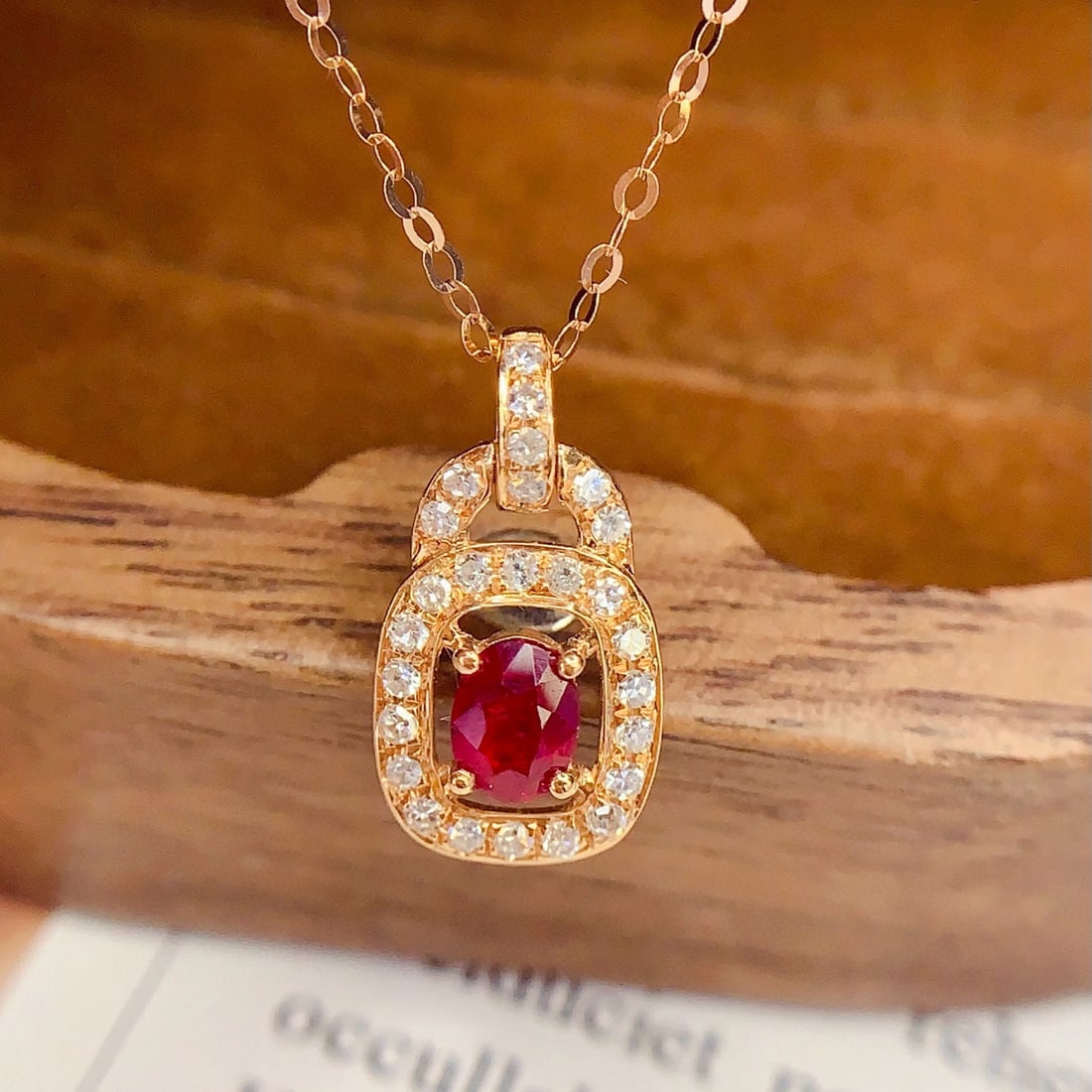 14k Gold 0.24 Ct Natural Ruby & Diamond Necklace - 2