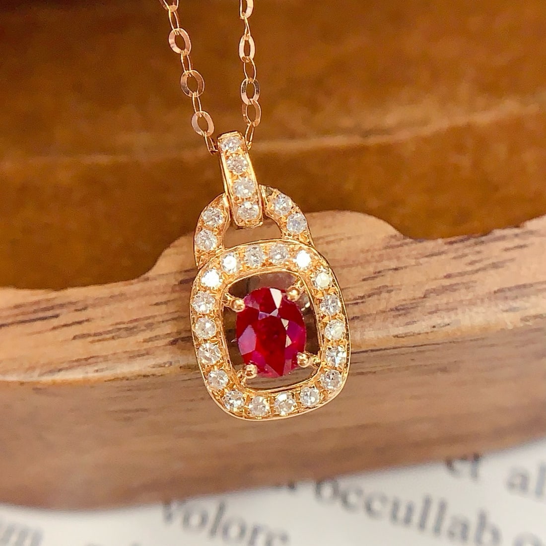 14k Gold 0.24 Ct Natural Ruby & Diamond Necklace - 3