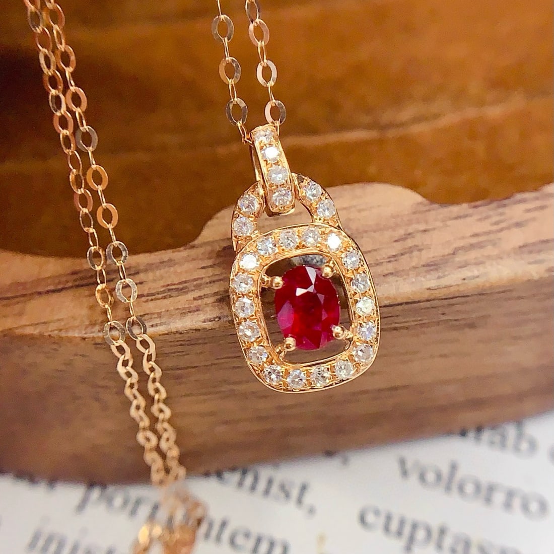14k Gold 0.24 Ct Natural Ruby & Diamond Necklace - 4