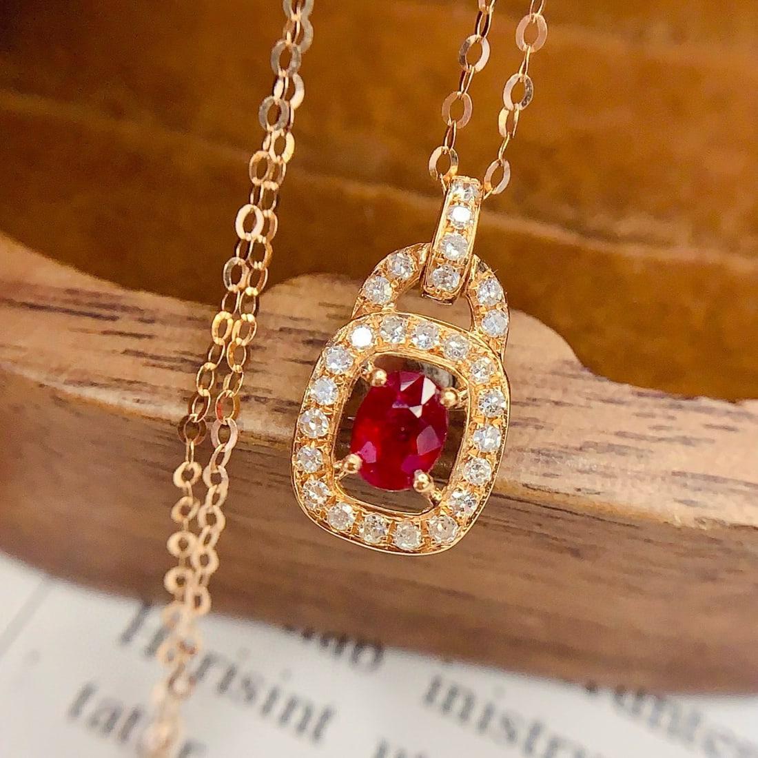 14k Gold 0.24 Ct Natural Ruby & Diamond Necklace - 5