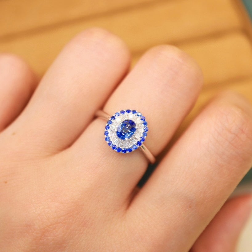 14k Gold 0.69 Ctw Natural Sapphire & Sapphire Ring - 6