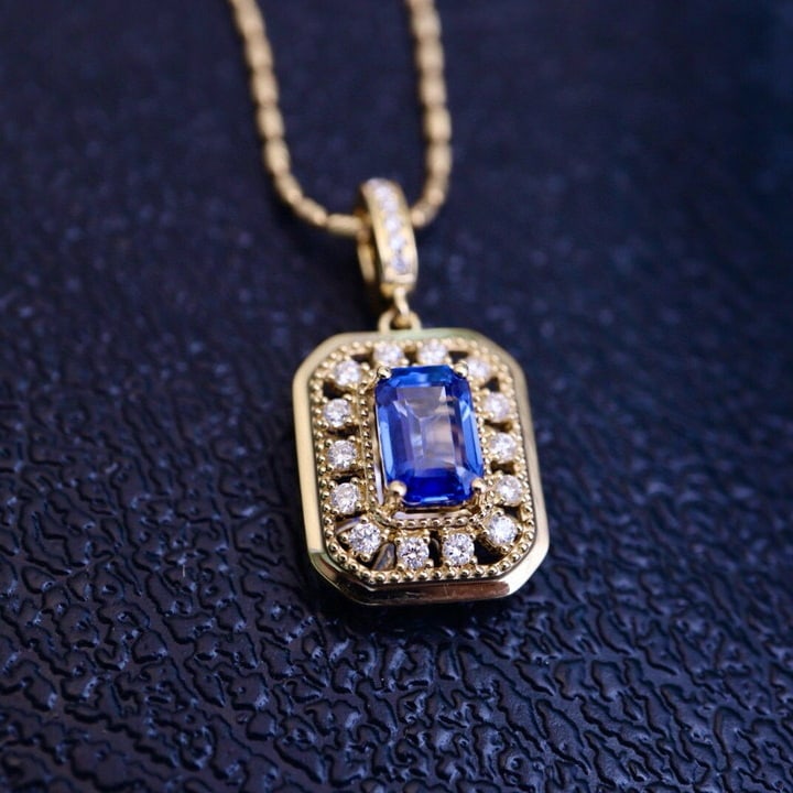 14k Gold 1.97 Ctw Natural Sapphire & Diamond Pendant( Without Chain ) - 2