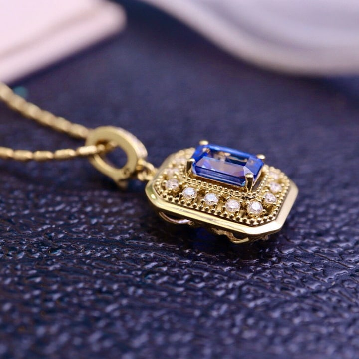 14k Gold 1.97 Ctw Natural Sapphire & Diamond Pendant( Without Chain ) - 5