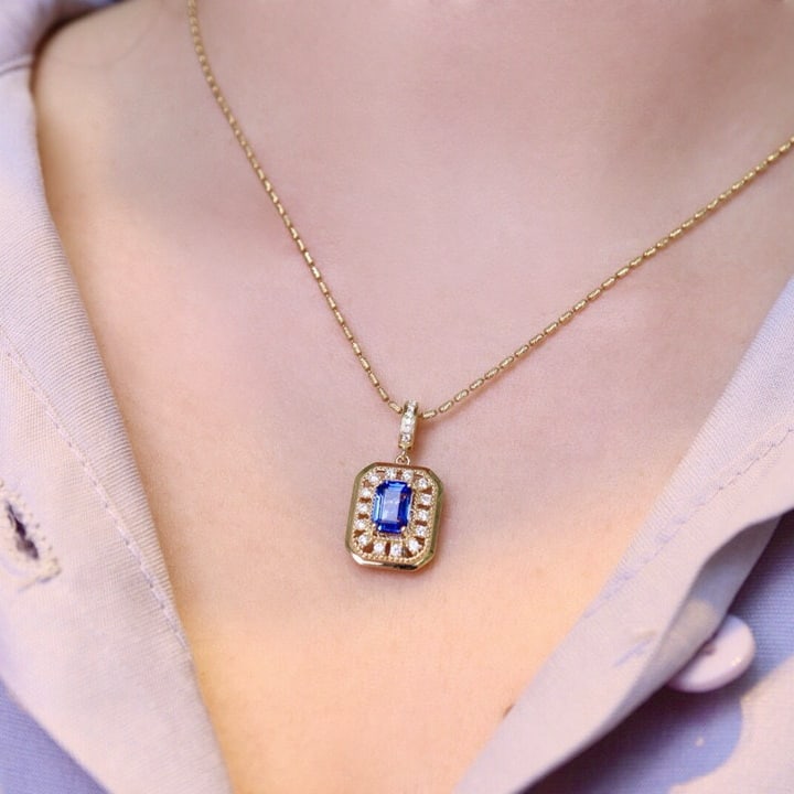 14k Gold 1.97 Ctw Natural Sapphire & Diamond Pendant( Without Chain ) - 6