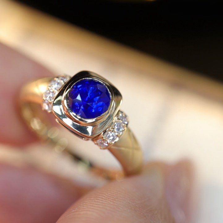 14k Gold 0.75 Ctw Natural Sapphire & Diamond Ring - 4