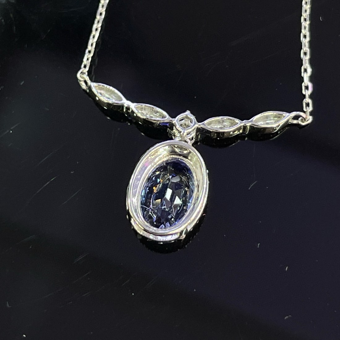 14k Gold 1.00 Ct Natural Tanzanite & Diamond & Sapphire Necklace - 3