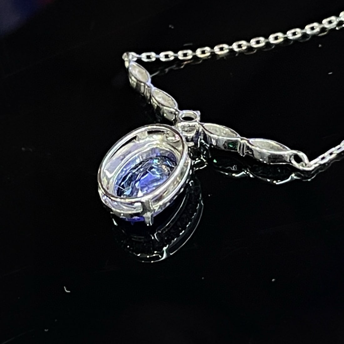 14k Gold 1.00 Ct Natural Tanzanite & Diamond & Sapphire Necklace - 4
