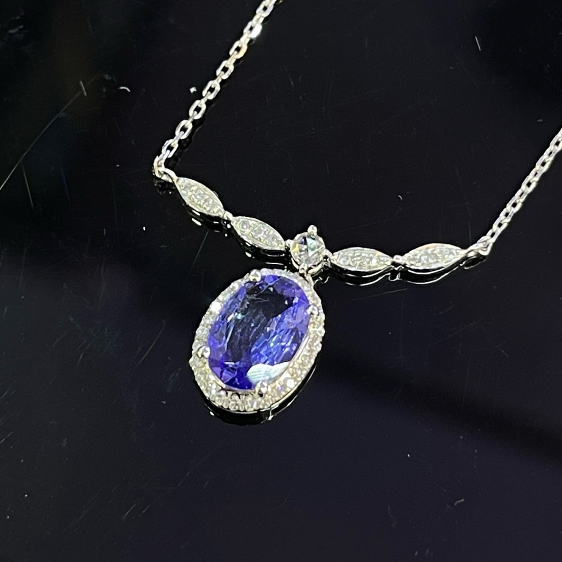 14k Gold 1.00 Ct Natural Tanzanite & Diamond & Sapphire Necklace - 5