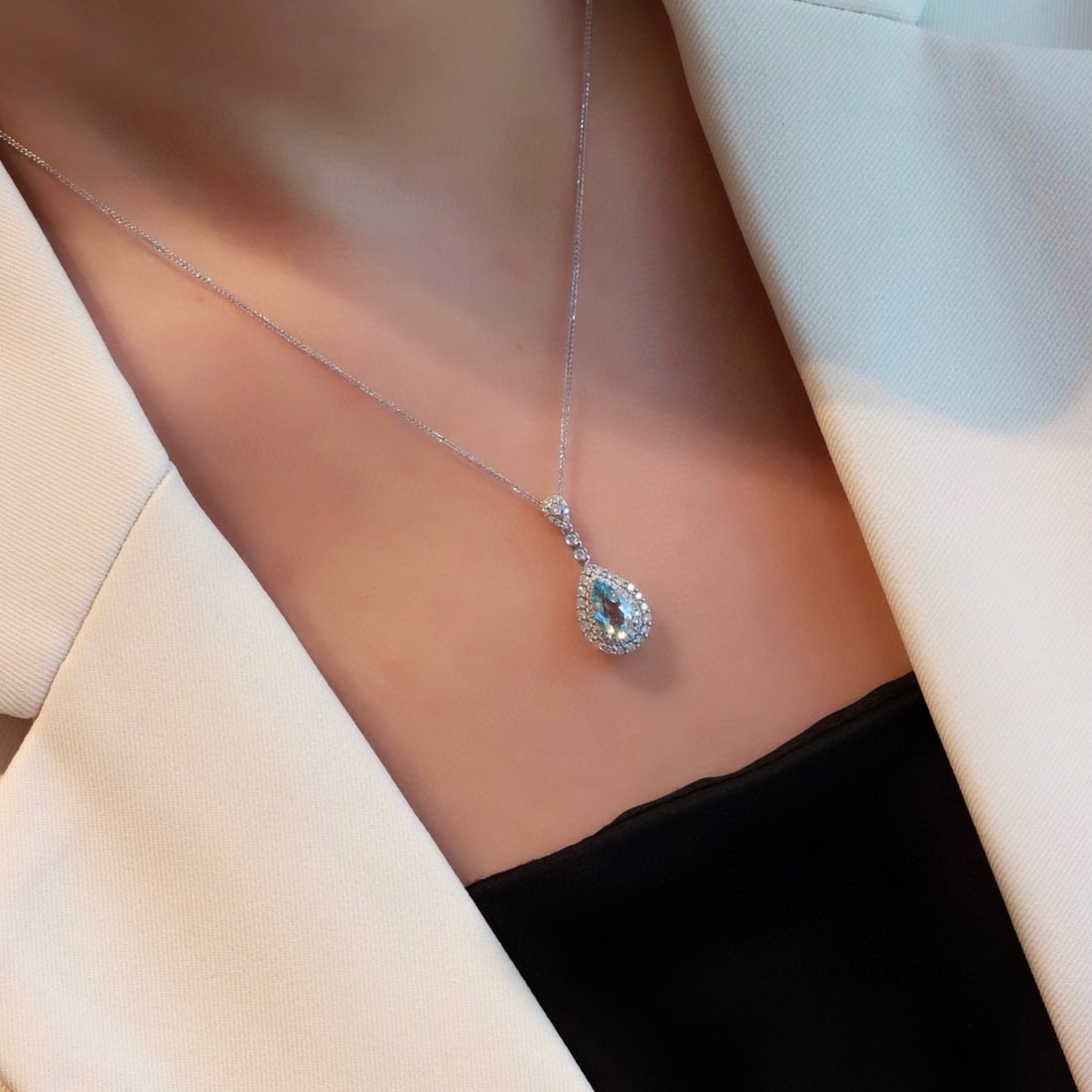 14k Gold 3.25 Ct Natural Aquamarine & Diamond Jewelry Set - 9