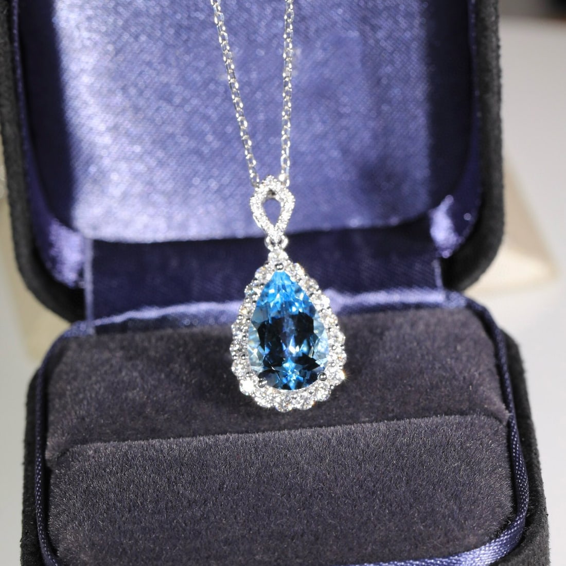 14k Gold 1.13 Ct Natural Aquamarine & Diamond Pendant( Without Chain ) - 2