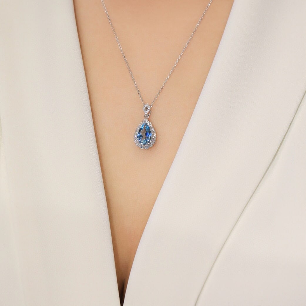 14k Gold 1.13 Ct Natural Aquamarine & Diamond Pendant( Without Chain ) - 5