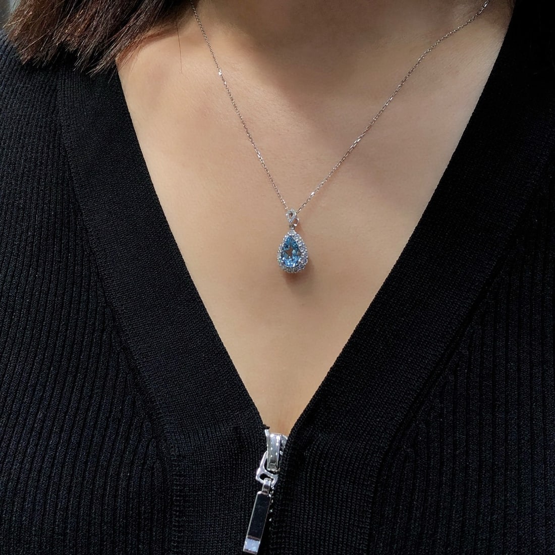 14k Gold 1.13 Ct Natural Aquamarine & Diamond Pendant( Without Chain ) - 7
