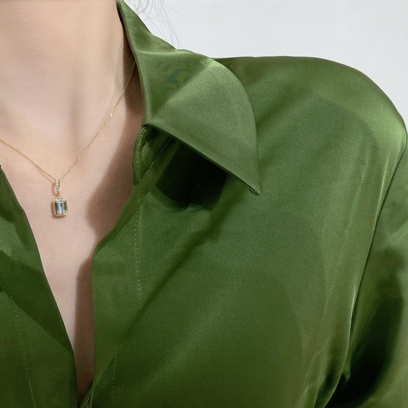 14k Gold 0.8 Ctw Natural Aquamarine & Diamond Necklace - 5