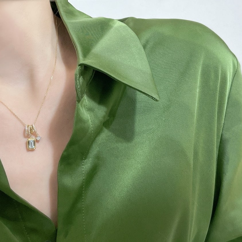 14k Gold 0.8 Ctw Natural Aquamarine & Diamond Necklace - 6