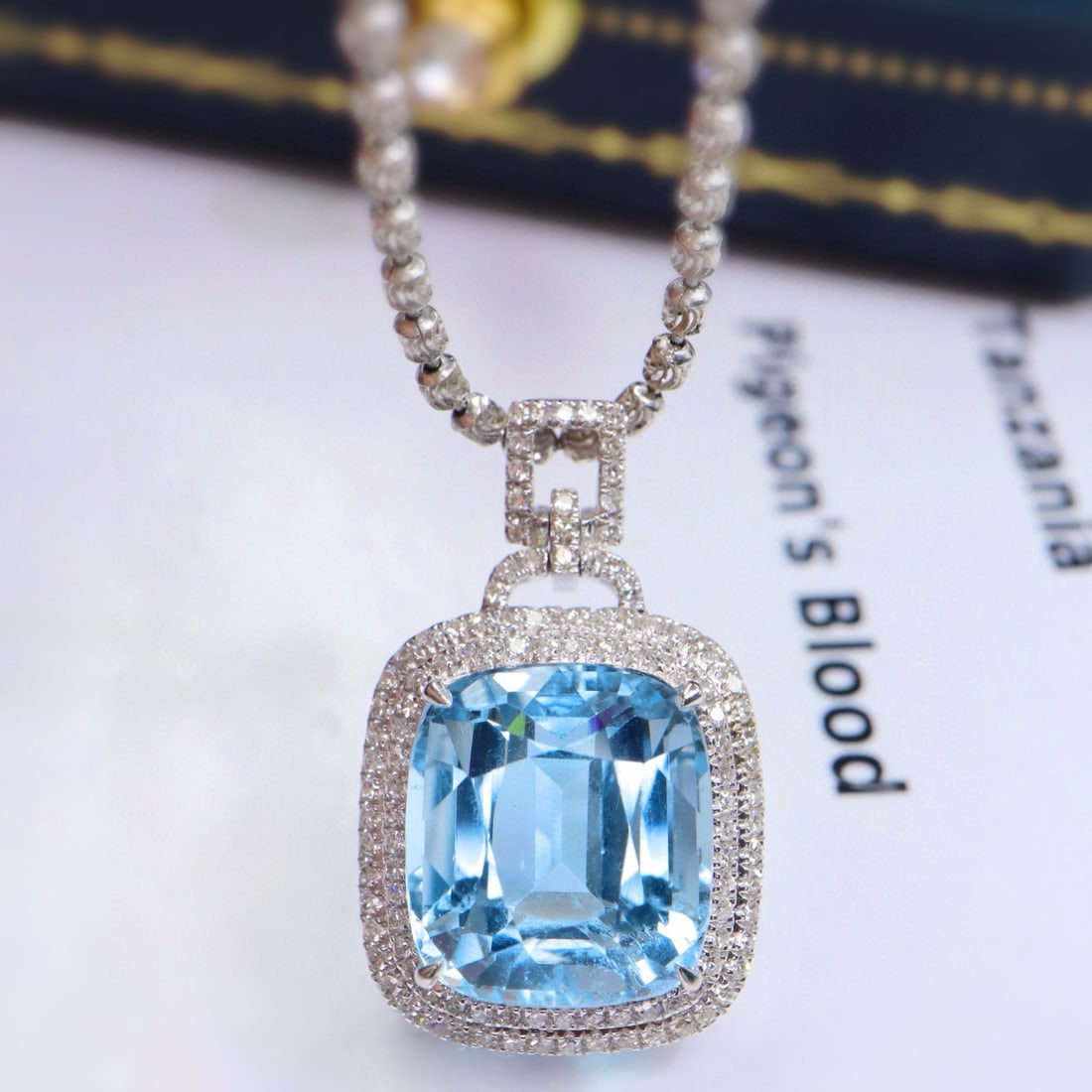 14k Gold 5.15 Ctw Natural Aquamarine & Diamond Pendant( Without Chain ): Ref:230994096 // gold content:14k gold // main gemstone:aquamarine // shape:cushion // carat weight:4. 80ct // color:santa maria color // treatment:natural // // adjacent gemstone 2 : diamond //