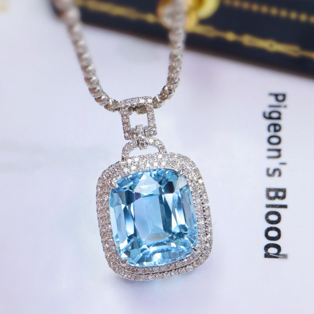 14k Gold 5.15 Ctw Natural Aquamarine & Diamond Pendant( Without Chain ) - 2