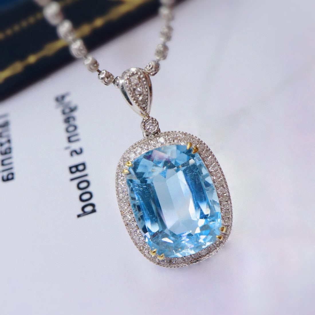 14k Gold 5.31 Ctw Natural Aquamarine & Diamond Pendant( Without Chain ) - 3