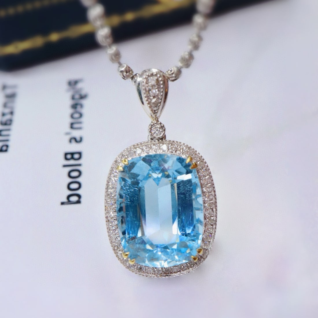 14k Gold 5.31 Ctw Natural Aquamarine & Diamond Pendant( Without Chain ) - 4