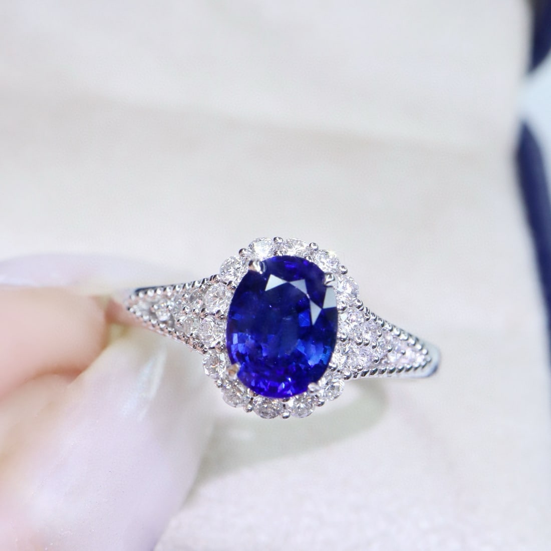 14k Gold 1.45 Ctw Natural Sapphire & Diamond Ring: Ref:230994107 // gold content:14k gold // ring size:7. 25us // // main gemstone:sapphire // shape:oval // carat weight:1. 18ct // color:royal blue // treatment:natural // // adjacent gemstone 2 : diam