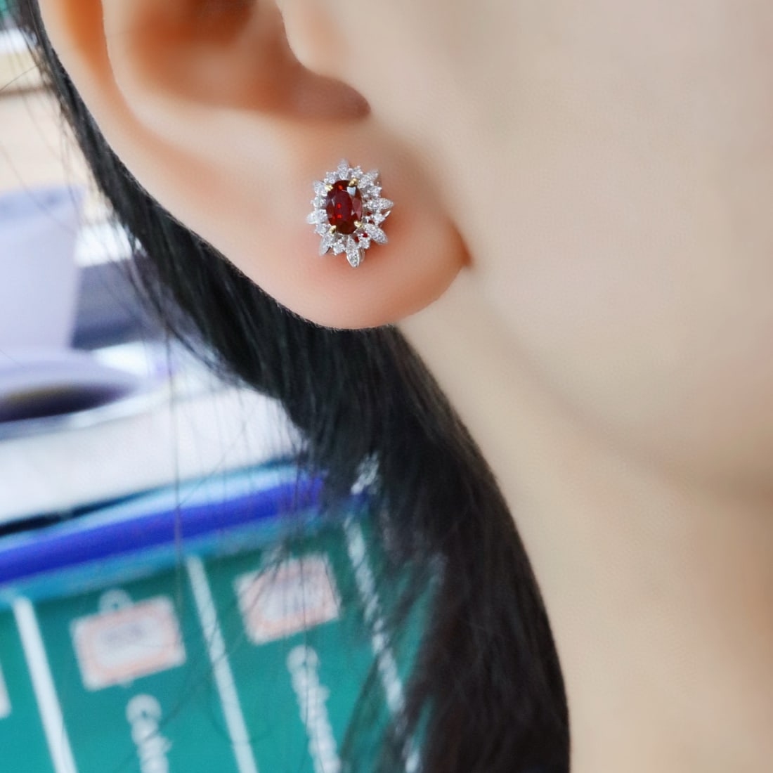14k Gold 0.98 Ctw Natural Ruby & Diamond Earrings - 2