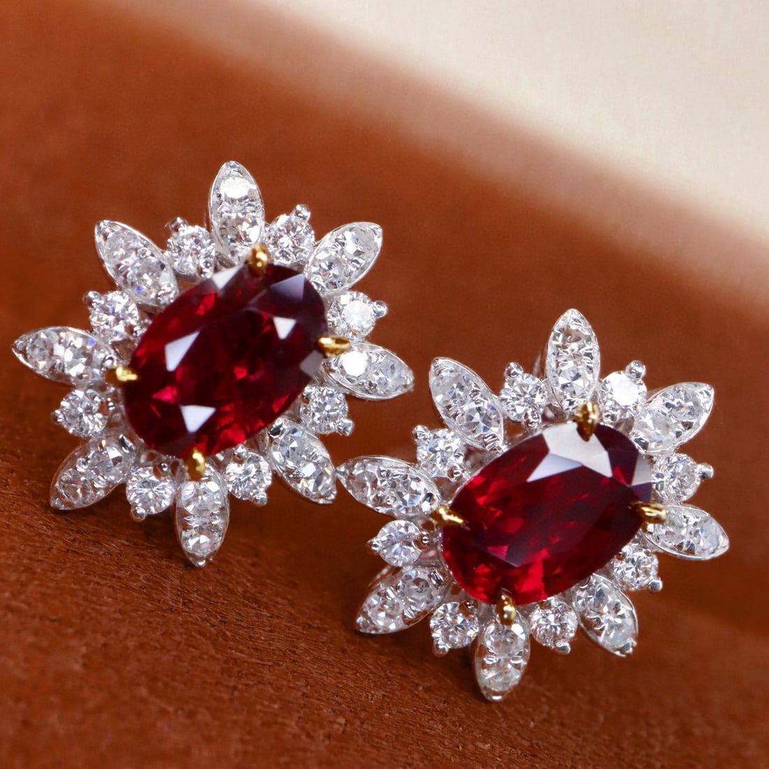 14k Gold 0.98 Ctw Natural Ruby & Diamond Earrings - 3