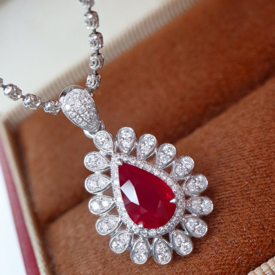 14k Gold 1.46 Ctw Vivid Red Natural Ruby & Diamond Pendant( Without Chain ) - 2