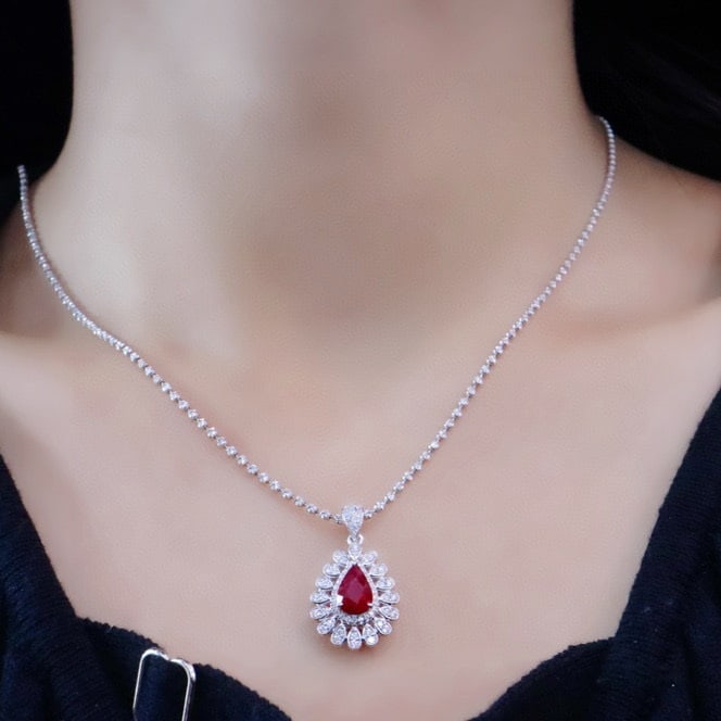 14k Gold 1.46 Ctw Vivid Red Natural Ruby & Diamond Pendant( Without Chain ) - 3
