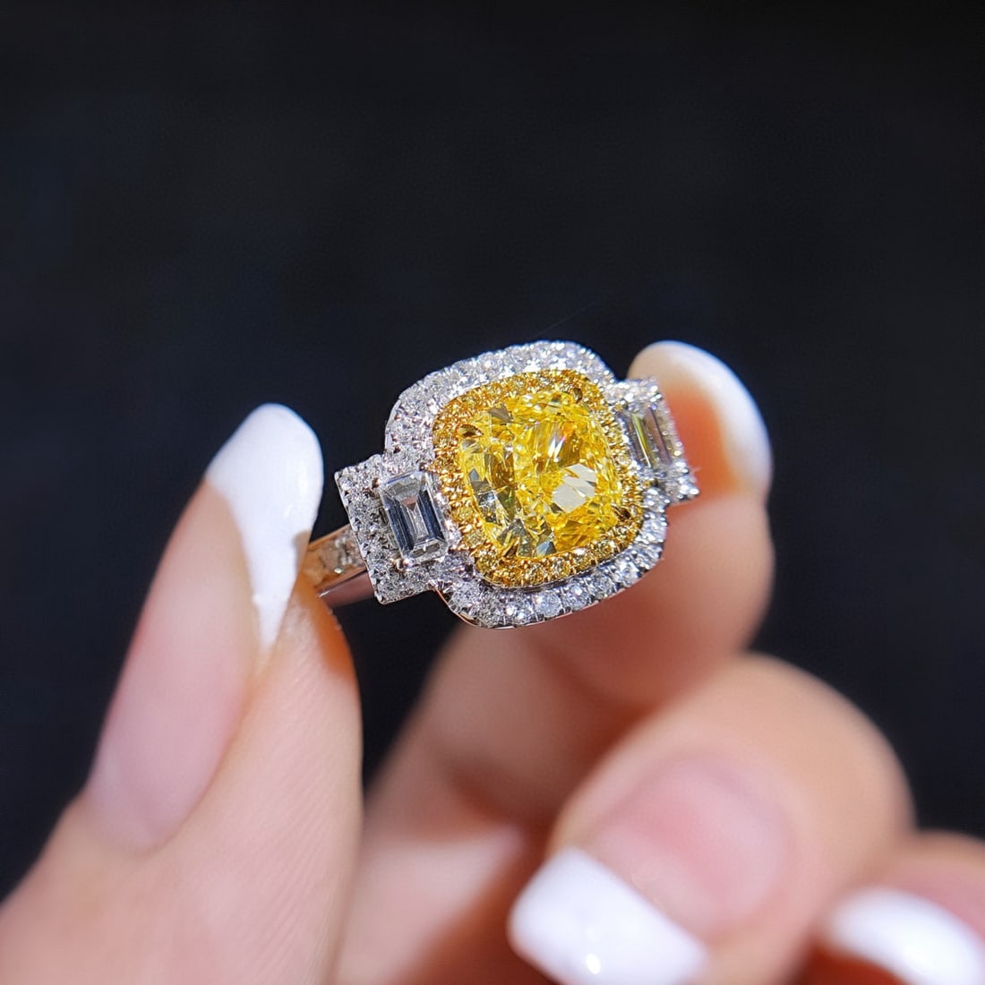 Gia Certified 14k Gold 2.68 Ctw Natural Yellow Diamond & Diamond Ring - 2