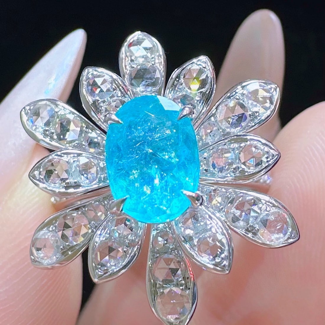 14k Gold 1.47 Ct Natural Paraiba Tourmaline & Sapphire & Diamond Ring - 3