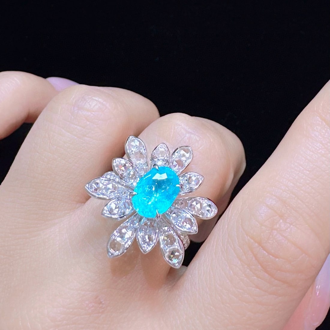 14k Gold 1.47 Ct Natural Paraiba Tourmaline & Sapphire & Diamond Ring - 4