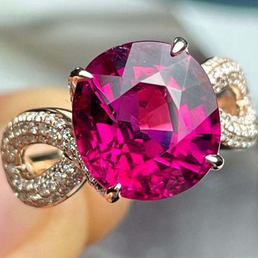 14k Gold 6.27 Ct Natural Tourmaline & Diamond Ring - 2