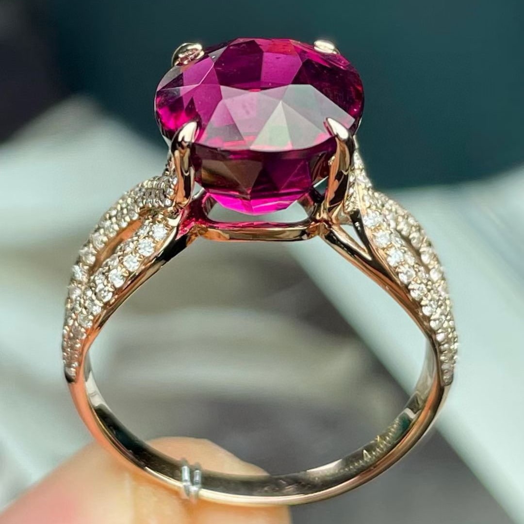 14k Gold 6.27 Ct Natural Tourmaline & Diamond Ring - 5